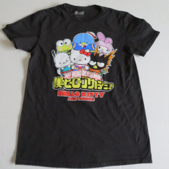 Men's Hello Kitty Friends & My Hero Academia Black Graphic Tee, Small, EUC - Picture 1 of 4